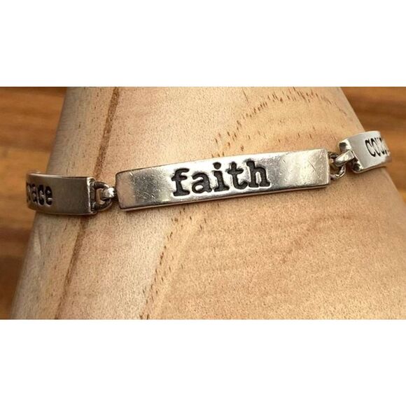 Truth~Grace~Faith~Courage~Wisdom 925 Sterling Silver Link Bracelet - Picture 6 of 11